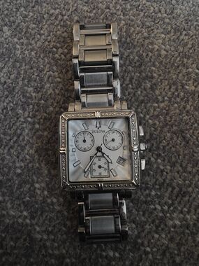 Bulova 96R000 Silver-Tone Square Chronograph Watch